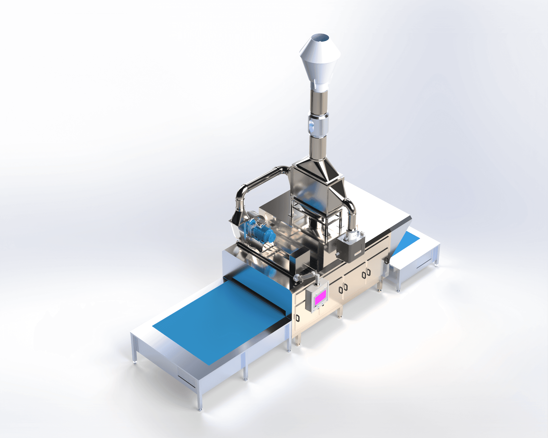 Industrial baking oven 3D render — large-scale travelling oven with EcoHeat indirect process heater