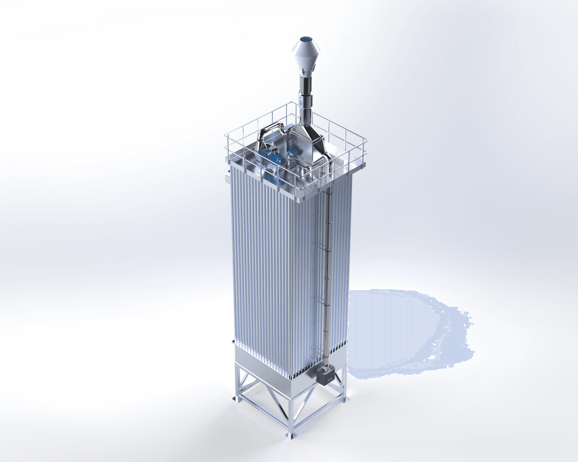 Industrial grain drying tower with Enertherm EcoHeat process heater integrated at the base