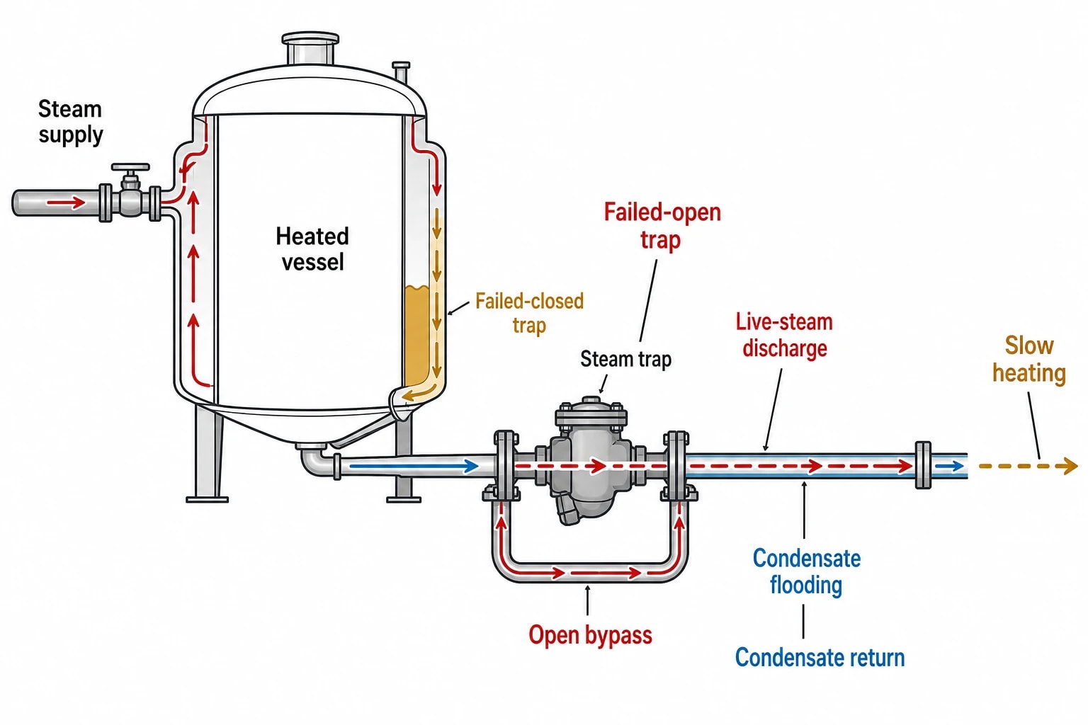 Find live-steam loss through traps, bypasses and condensate faults