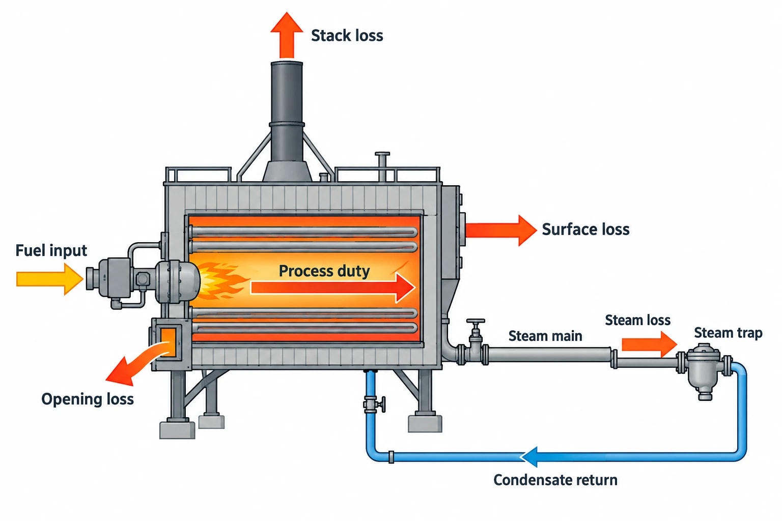 Where process heat loss is usually found