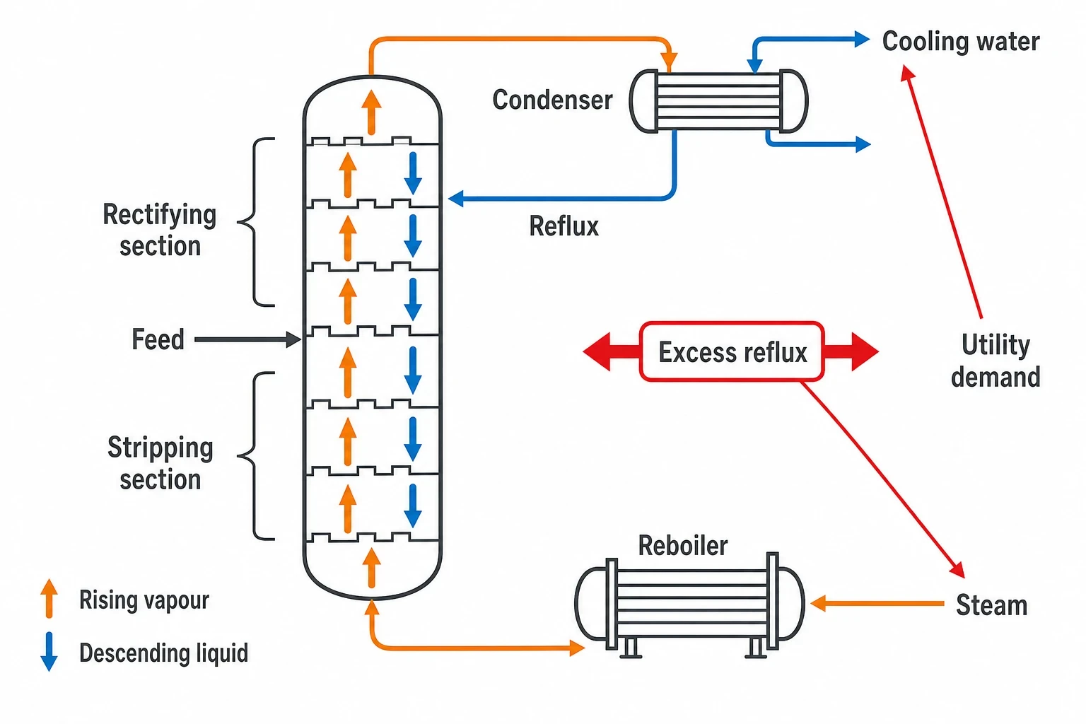 Why distillation column optimisation has such a large utility effect
