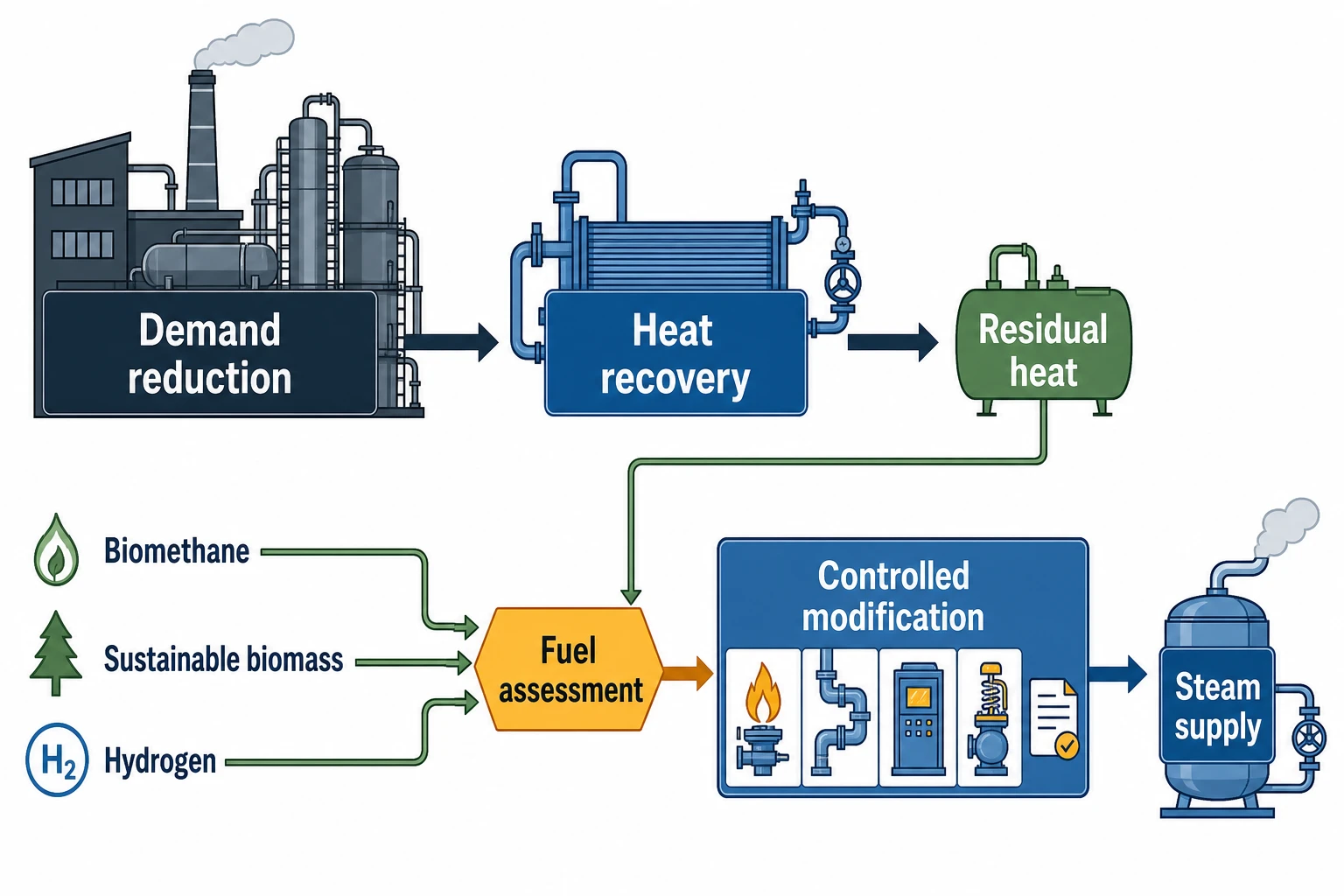 Fuel switching for residual food manufacturing heat